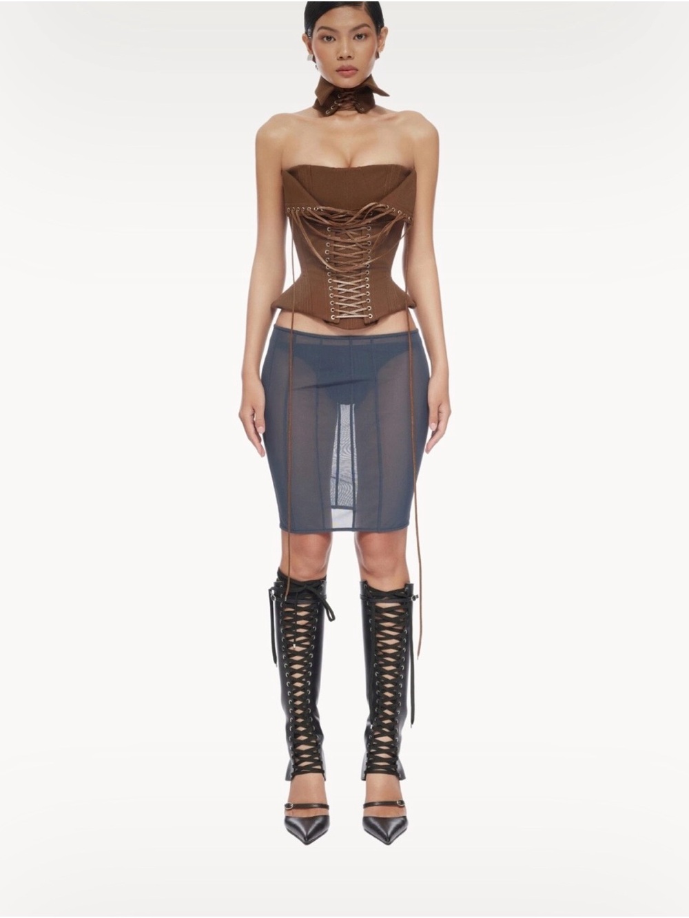 Fanci club savannah lace-up cor set Brown Top never worn - Picture 2 of 4